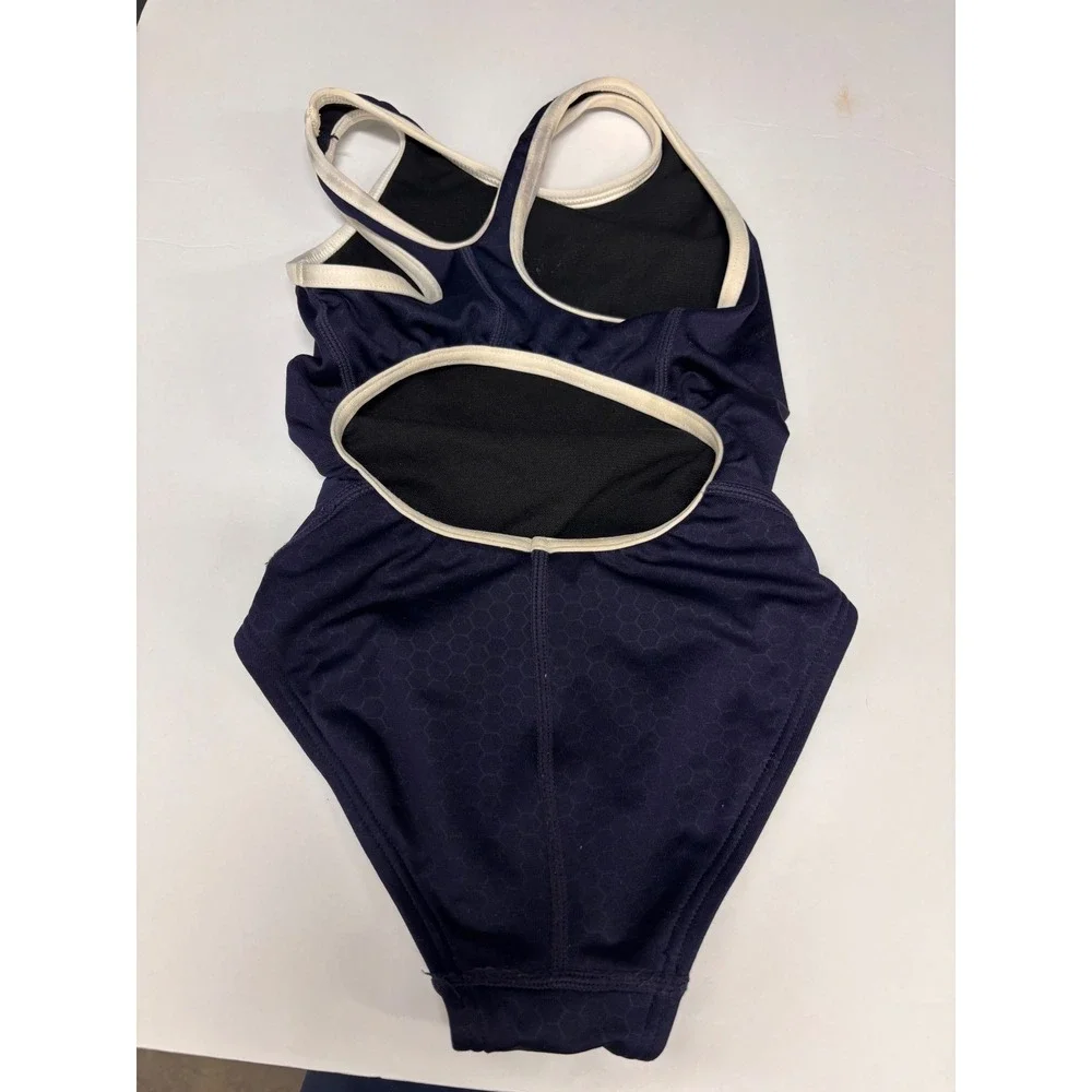 TYR Girls Navy Blue Honeycomb One Piece Competitive Swimsuit Size 22 CL001UF